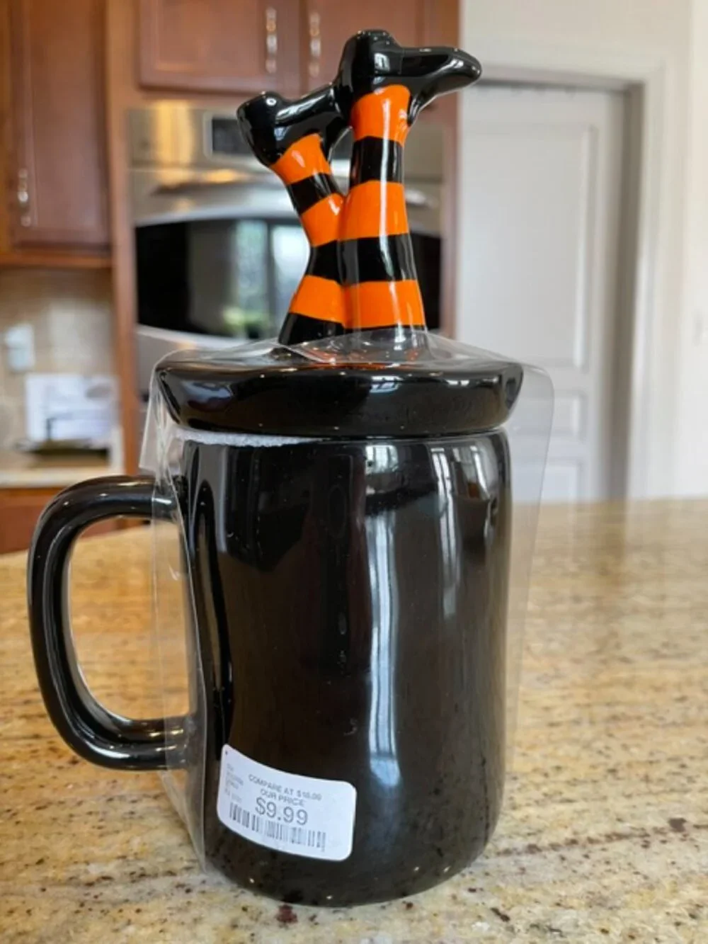 Rae Dunn Halloween Hocus Pocus Mug with Witch Legs Topper New Black/Orange